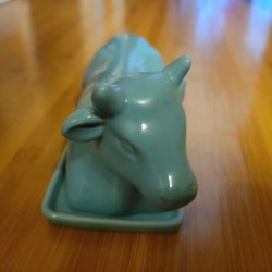 Blue Ceramic Cow Butter Dish