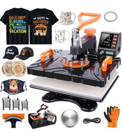 Heat Press Machine, Upgraded 8 in 1 Heat Transfer Machine, 12" X 15" Digital Industrial Sublimation Heat Printing Combo with 360 Degree Rotation Swing