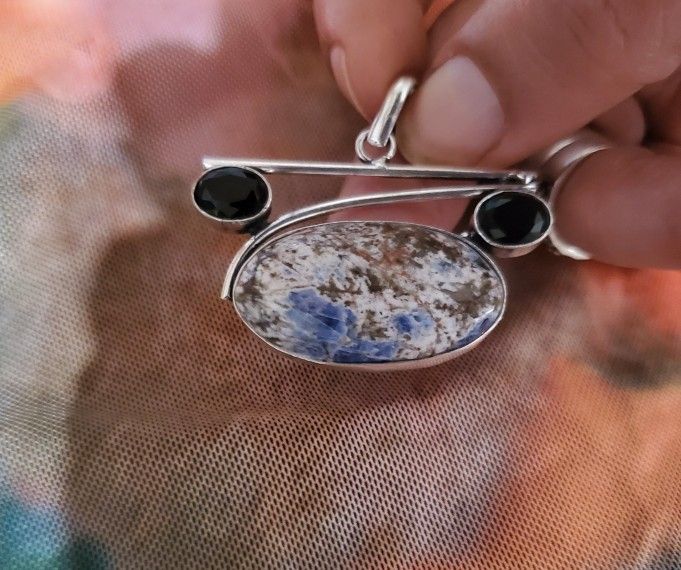 Silver Pendant With Natural Soldalite