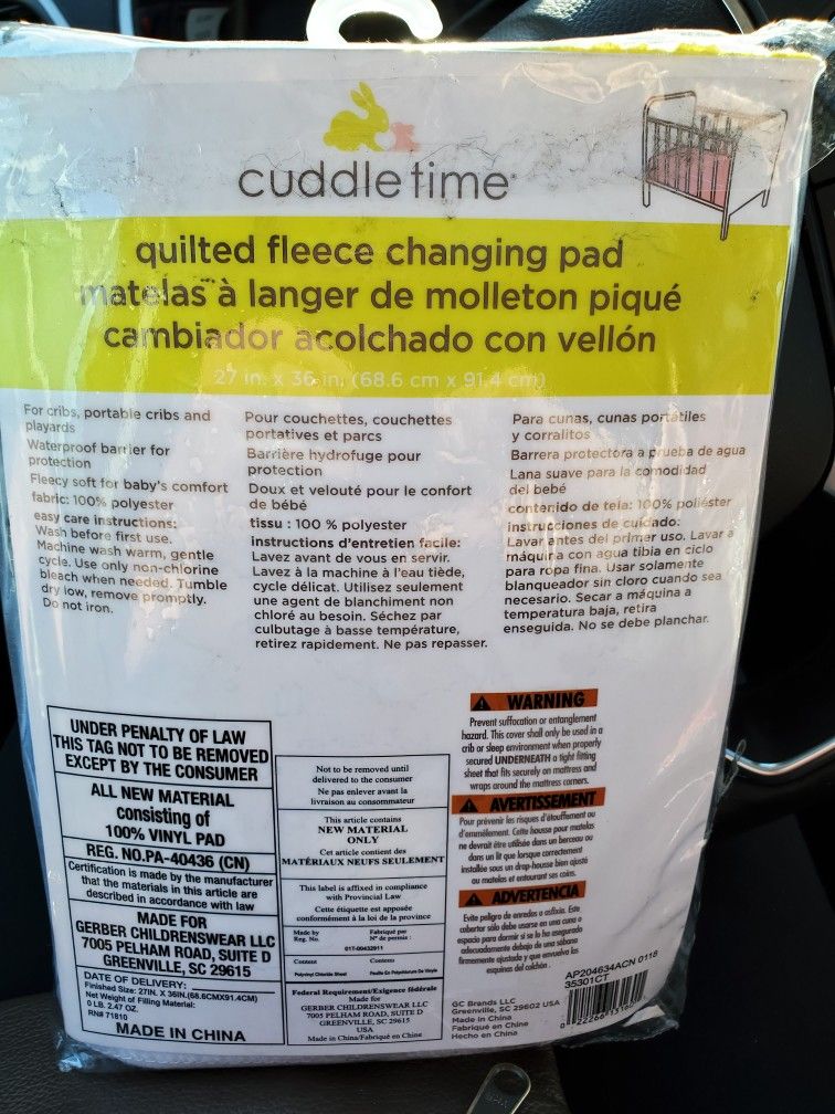 Cuddletime Fleece Changing Pad 27 By 36"