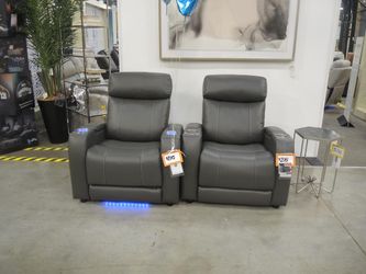 Moto Motion Gray Leather Power Home Theater Recliner