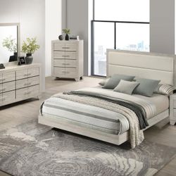 Four Piece Queen Bedroom Set With Queen Bed Frame Dresser Mirror And Night Stand