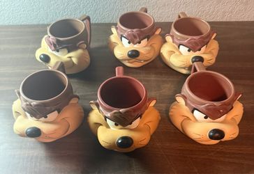 Lot of 6  GB Des Looney Tunes Mugs Cups 1992 Taz Tasmanian Devil