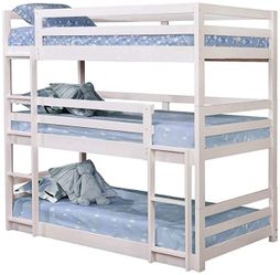 Sandler Collection Twin Size Triple Bunk Bed with Modular Design, Slat Kits Included and Solid Pine Wood Construction in White 401302