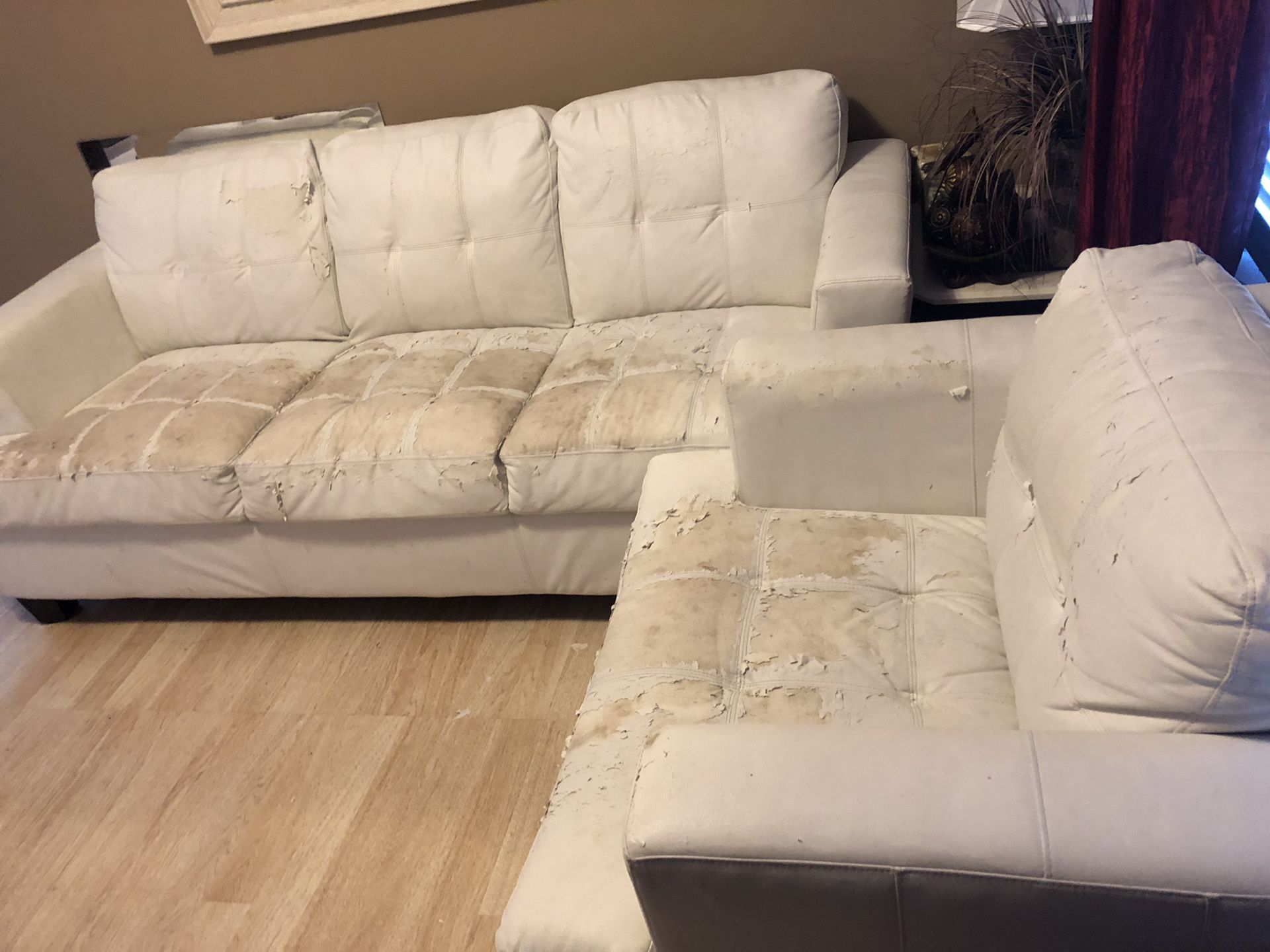 White Leather couch and chair