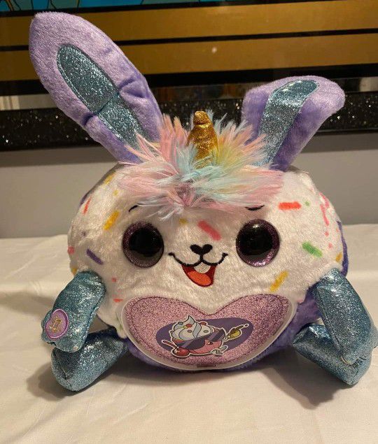 Stuffed Animal Bunny Cupcake Toy Sings & Talks Purple & White😍