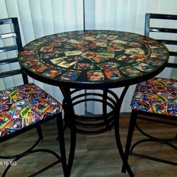 OnE OF a KIND SUPERMAN TABLE AND 2 BARSTOOLS 