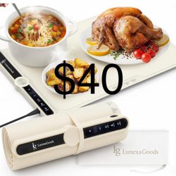 Food Warming Mat, 9-Temperature Electric Heating Tray with Timer & Safety Lock, Silicone Roll-Up Buffet Warmer for Countertop, Parties, Home & Travel 