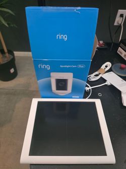 Ring Spotlight Cam Plus, Solar | Two-Way Talk, Color Night Vision, and Security Siren (newest model) - White