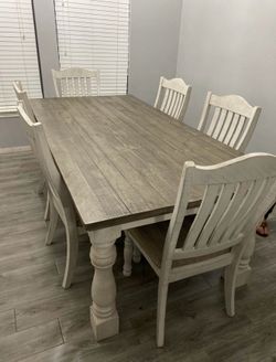 ✨ Rustic Gray & Off-White Dining Table for Sale ✨