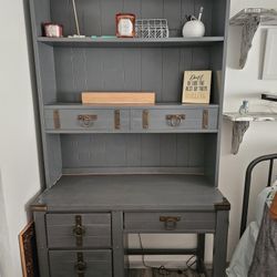 Grey Desk With Hutch