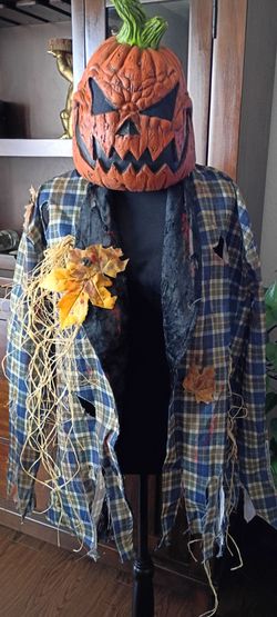 Halloween Scarecrow Pumpkin Head Costume with suit coat