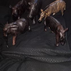 Hand Carved  Wooden Rhinos , Hippocampus  & Zebra  