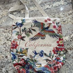 Johnny Was California Tote Bag Colorful Floral Embroidered Phoenix Design 