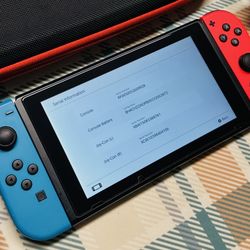 Nintendo Switch 32GB V2 Console System Neon Red Blue JoyCons Tested/Works 09928