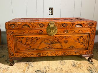 Hand-Carved Wooden Storage Chest