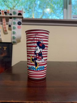 Disney Parks Minnie Red Stripe Traveler Tumbler Double Wall Ceramic
