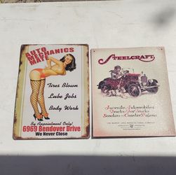 2 man cave tin signs. Pasadena