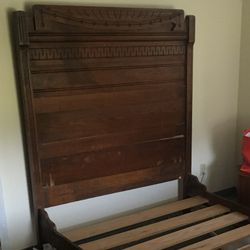 Antique Headboard Wood Carved Wheat Design