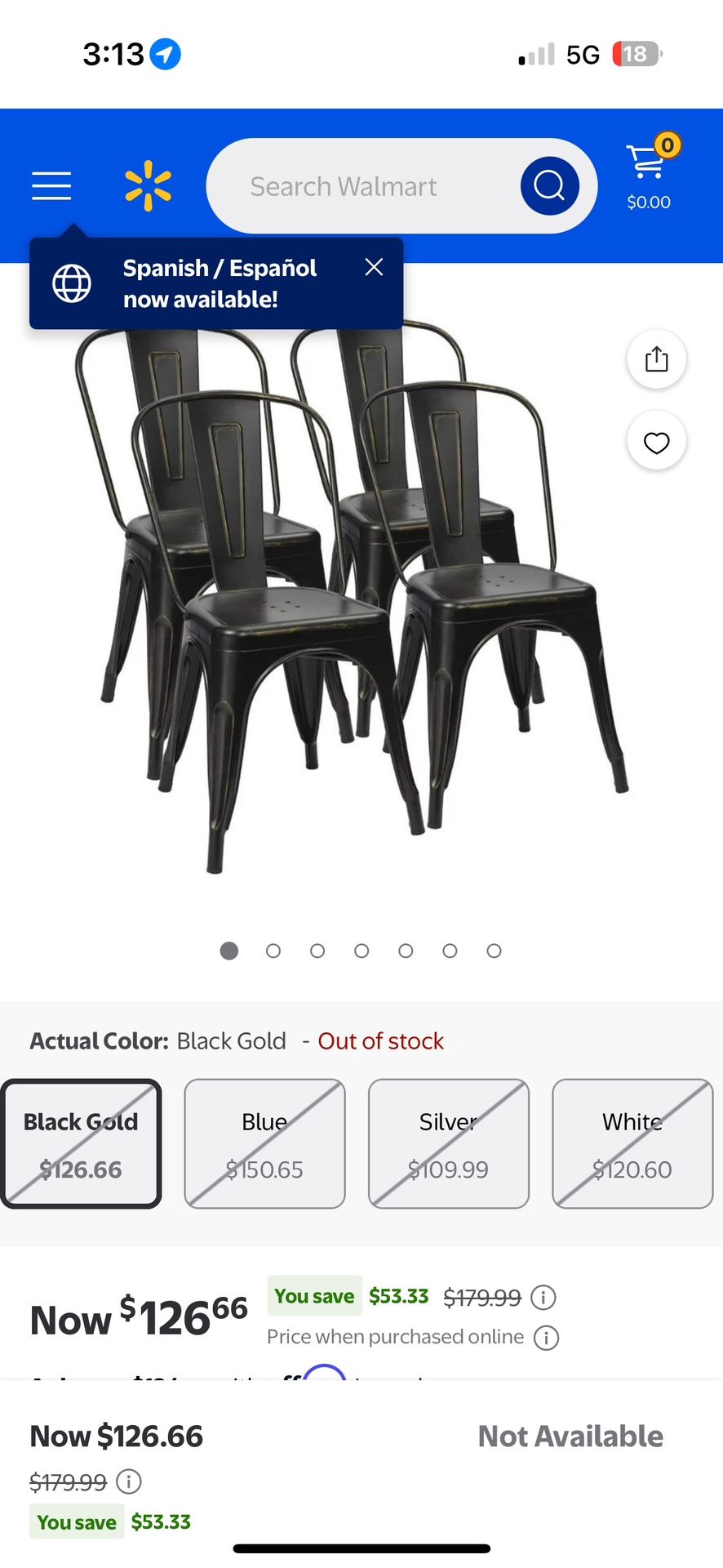Set of  4 Black Metal Chairs 