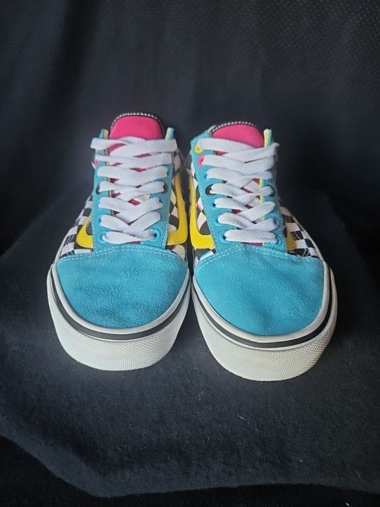 Vans Old Skool Size 6.5m/8W Blue Pink Yellow Checkerboard Men/Women Shoes