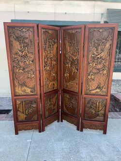Vintage Chinese Rosewood Carved Wood Room Divider Screen