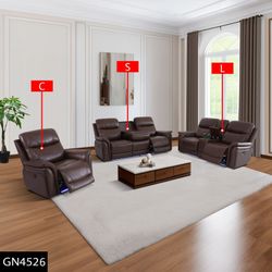3-Piece Power recliner Reddish Brown Breathing Leather Living Room Sofa set