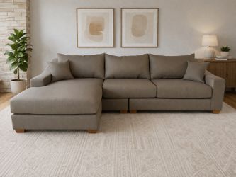 sofa with reversable chaise in brown fabric