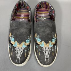 Southern Fried Chics "Steer Head" Cow Skull Butterfly sneaker Slip On Loafers 10
