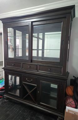 Magnussen Home Solid Wood Buffet & Hutch / China Cabinet – Dark Cherry Wood