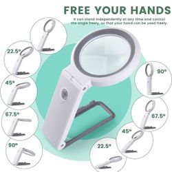 30X 10X Magnifying Glass with Light and Stand, Foldable Handheld Magnifying Glass 18 LED Illuminated 