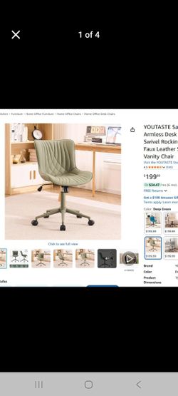 NEW YOUTASTE Deep Green Office Chair Modern Armless Desk Chair w/ Wheels Adjustable Swivel Rocking