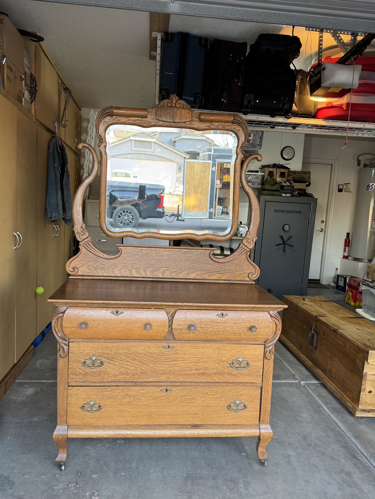 Antique Victorian Oak Dresser with beveled mirror