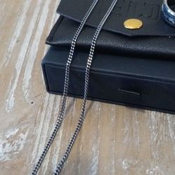 Sterling Silver Oxidized Chain Necklace + Tungsten Meteorite Ring