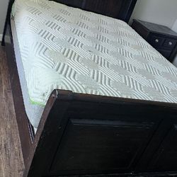Queen Bed Frame + Long Dresser + Nightstand – Full Bedroom Set (Needs TLC)