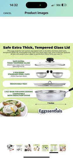 Eggssentials Stainless Steel Egg Poacher Pan Non Stick Poached Egg Cooker  with Spatula