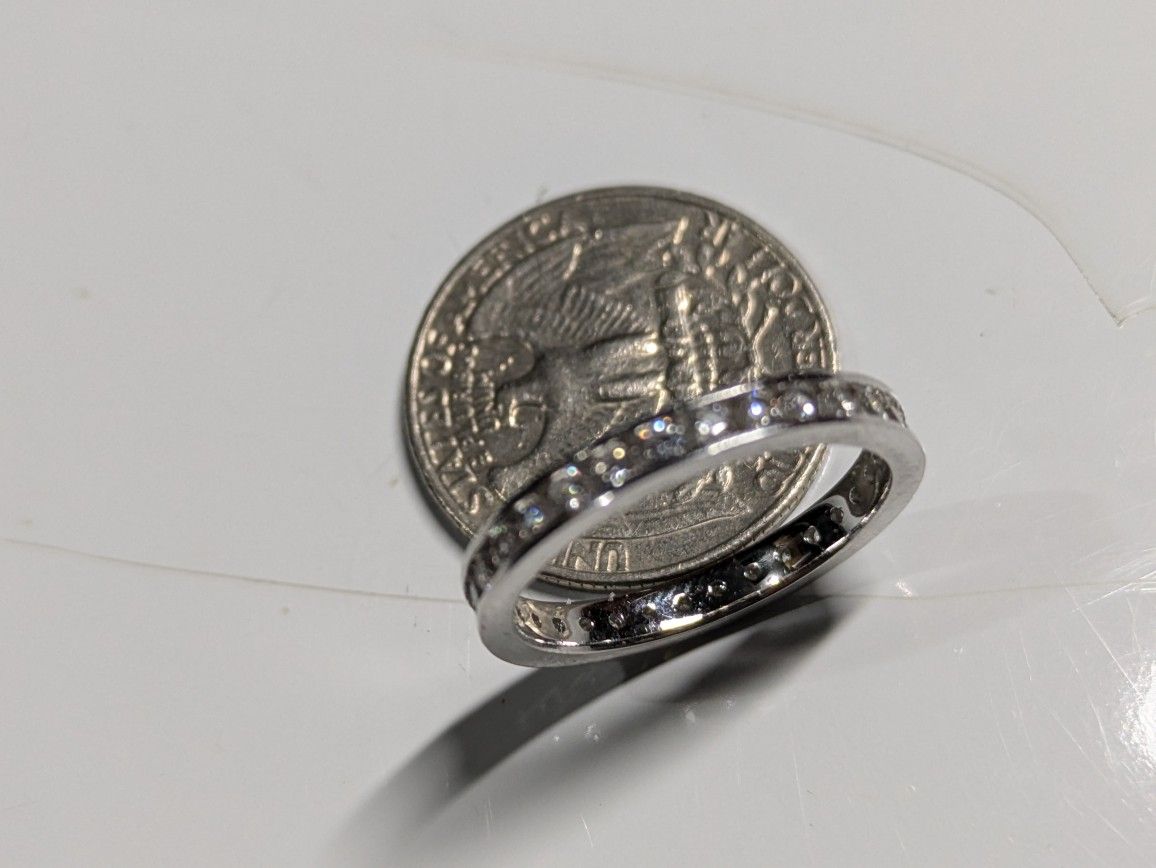 Wedding , Natural Diamond Eternity Band , 925 Silver Size 7, Art Deco