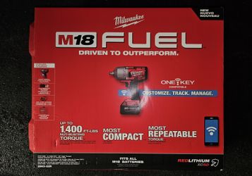 Milwaukee
M18 FUEL ONE-KEY 18V Li-Ion Brushless Cordless 1/2 in. High-Torque Impact Wrench with Friction Ring, Resistant Batteries