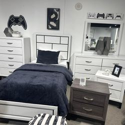 4PC White Twin Bedroom Set 