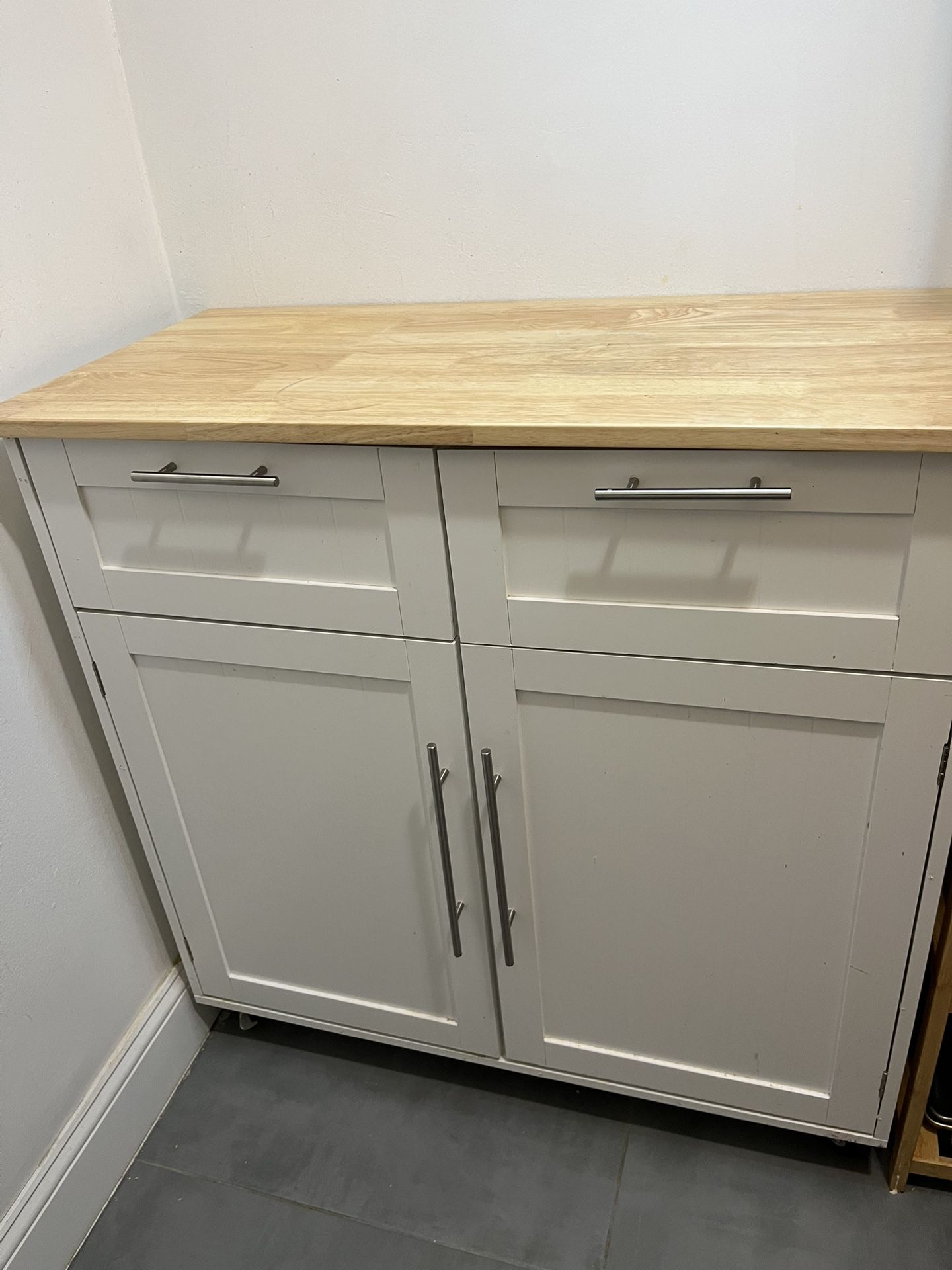 White COSTWAY Kitchen Counter Island Wheeled Rolling