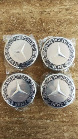 *Firm Price* Set of 4 - New -Blue- 75mm /3 Inch Mercedes Benz Wheel Caps - Mercedes Wheel Caps - Mercedes Benz Center Wheel Caps