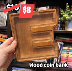 Letter E wood money coin bank $8