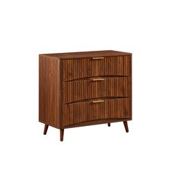 Fluted 3 Drawer Dresser Set of 2, Mid-Century Modern Tall Chest of Drawers with Vertical Grooved Design, Solid Wood Storage Cabinet with Metal Handles