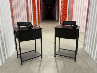 Set of 2 Modern Black Nightstands w/ USB Ports & Outlets