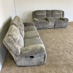 Gray Recliner Couch And Loveseat Sofa Set *Free Delivery*