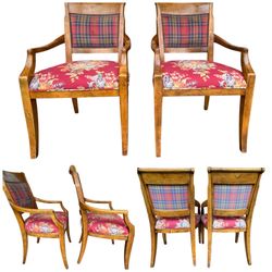 2 Wood French Country Floral and Plaid Side Arm Chairs 