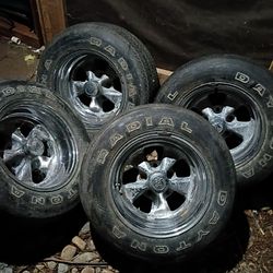 Set of 4 Vintage 5‑Spoke chrome Mag Wheels  14s– Cragar S/S Style
