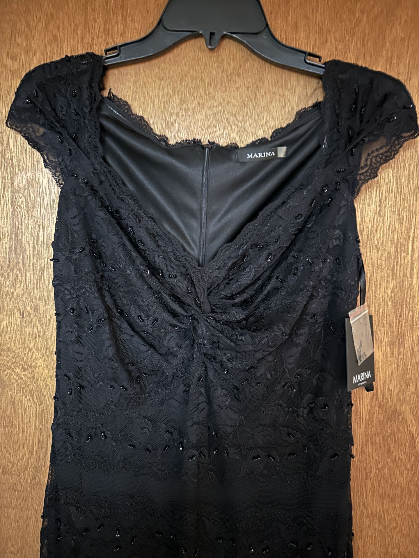 Marina Lace Sequin Black Cocktail Dress Womens 8