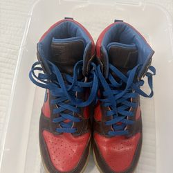 Nike Dunk High Red Blue Brown Colorblock High Top Athletic Sneakers Size 9.5