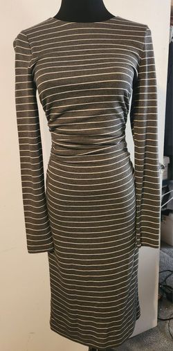 New Ann Taylor Long Sleeve Stripe Dress With Ruching, XXS, Retail $129